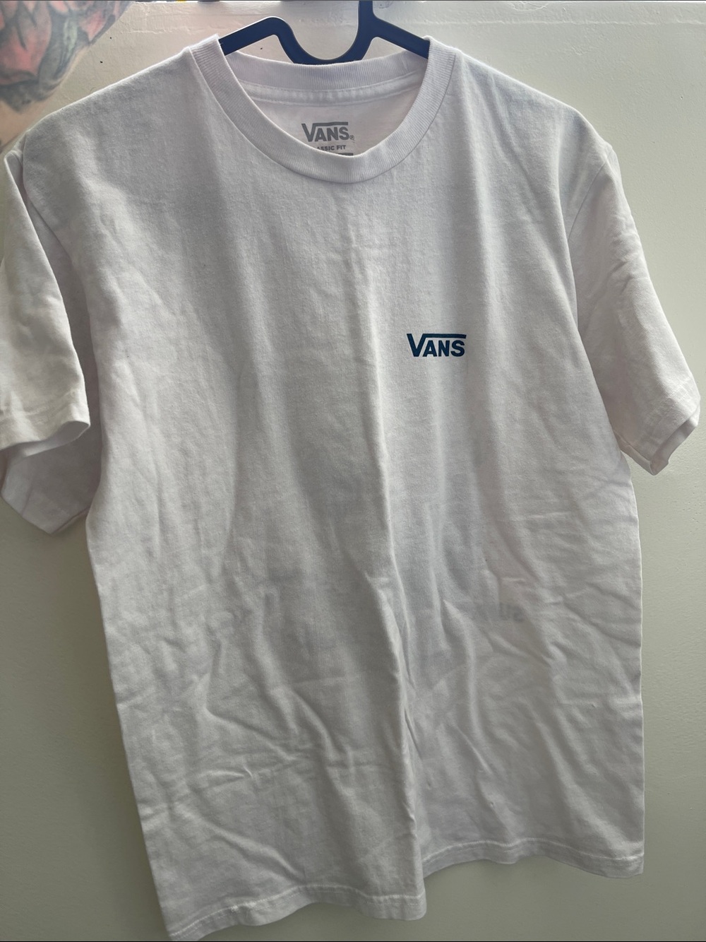 Vans White Short Sleeve Tee with Small Navy Logo